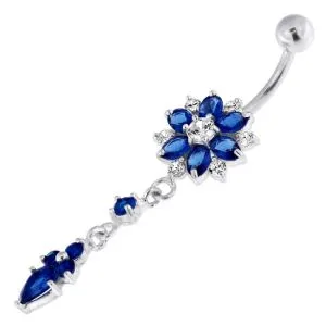 Fancy Flower Jeweled 925 Sterling Silver Belly Ring