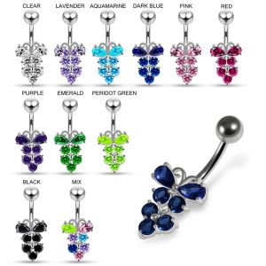 925 Sterling Silver Fancy CZ Gemstone With Butterfly Design Belly Button Ring