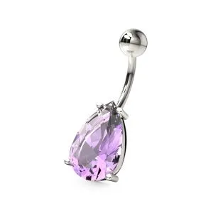 925 Sterling Silver Non-Dangling with Pear Cut Natural Amethyst Gemstone Belly Button Ring