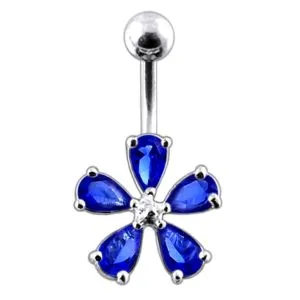 5 Petal Jeweled Flower  Non-Moving Belly Ring