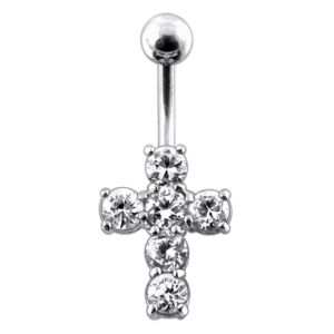 Multi Jeweled Cross Non-Moving Belly Ring