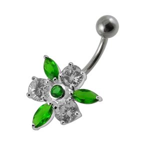 Fancy Jeweled Flower With SS Curved Navel Ring PBN0104 