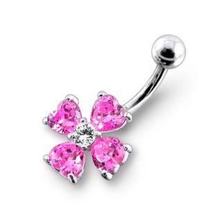 14 Gauge Jeweled Flower Belly Ring with 5mm top ball
