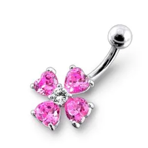 14 Gauge Jeweled Flower Belly Ring with 5mm top ball