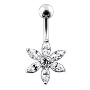 Jeweled Flower Design Belly Button Ring