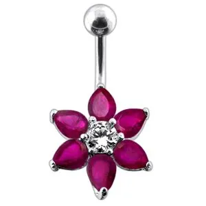 Jeweled Flower Design Navel Curved Bar Body Jewelry Ring