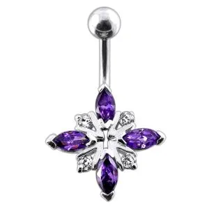 SS Fancy Purple Jeweled Curved Bar Belly Ring