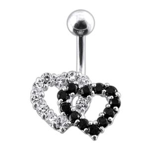 Multi gems Double Heart Navel Ring 