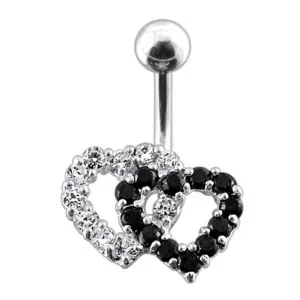 Multi gems Double Heart Navel Ring 