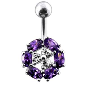 Fancy Multi Stone Round SS Bar Navel Body Ring