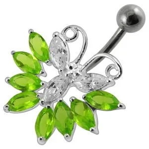 Jeweled Butterfly Curved Bar Navel Body Jewelry