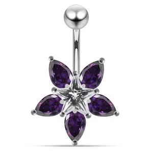 Fancy Pink Jeweled Flower Belly Ring