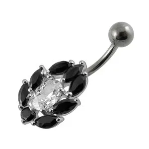 Fancy Multi Blue Stones And centered Jeweled Curved Belly Ring