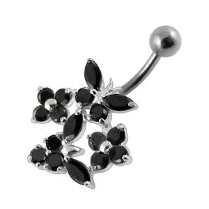 Jeweled Flowers Navel Ring