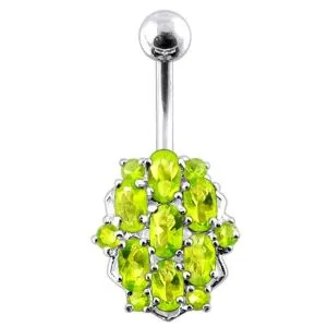 Fancy Multi Stones Curved Bar Navel Button Ring