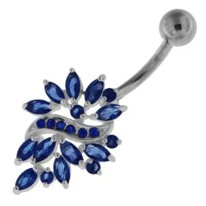 Multi Jeweled Floral Sterling Silver Navel Belly button Piercing