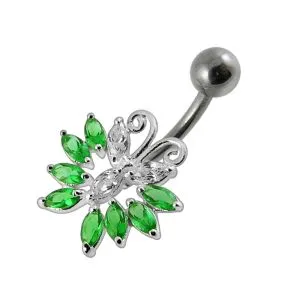925 Sterling silver Jeweled Butterfly Navel Body Jewelry