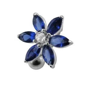 Jeweled Flower Navel Body Ring in Surgical Steel 