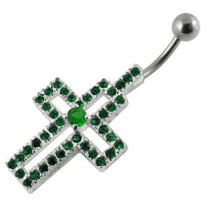 Jeweled Cross Non-Moving Belly Ring