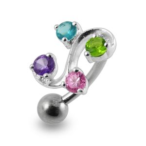 Tetra Fancy Mini Jeweled Non-Moving  Belly Ring