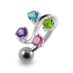 Tetra Fancy Mini Jeweled Non-Moving  Belly Ring