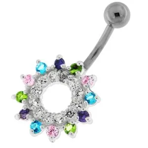 Jeweled Navel Around Non-Moving  Belly Ring