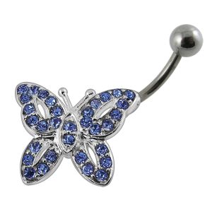 Jeweled Butterfly Non-Moving Belly Ring Body Jewelry