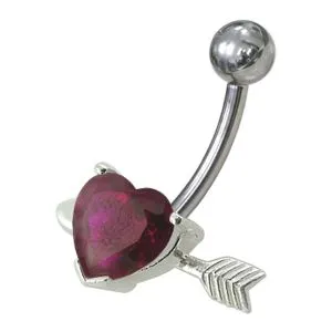 Fancy Heart with Arrow Jeweled Non-Moving Belly Ring