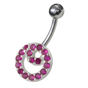 Fancy Pink Stone Double O Shape Non-Moving Belly Ring
