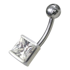 Fancy Single Stone Non-Moving Banana Bar Navel Ring