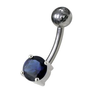 Fancy Blue Jeweled Non-Moving SS Or Titanium  Bar Navel Ring