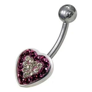 Heart Shaped Jewelled Non-Moving Belly Ring