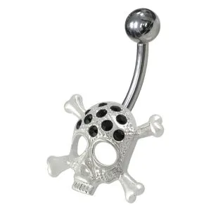 Fancy Skull Jeweled Non-Moving Belly Ring