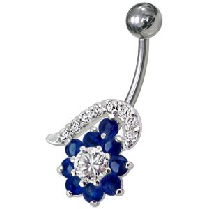 Fancy Black And White Jeweled Non-Moving Navel Body Jewelry Ring