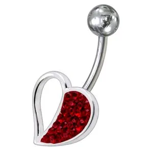 Fancy Pink Jeweled Half Heart SS Banana Bar Navel Belly Ring