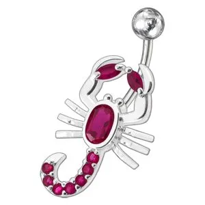 Fancy Red Jeweled Non-Moving scorpion SS Bar Navel Belly Ring