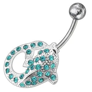 Fancy Jeweled Dolphin Non-Moving Belly Ring