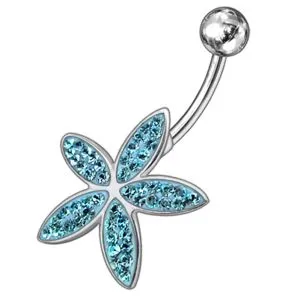 Fancy Jeweled Flower Silver Navel Ring