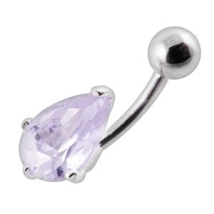 Fancy Pear Shape Jeweled Silver 316L SS Belly Ring