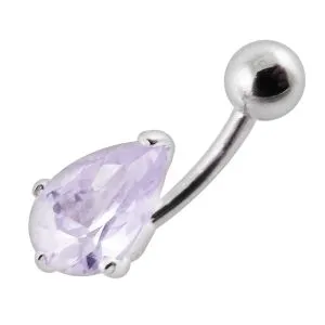 Fancy Pear Shape Jeweled Silver 316L SS Belly Ring