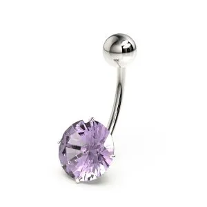 925 Sterling Silver Non-Dangling with Round Cut Natural Amethyst Gemstone Belly Button Ring
