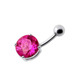 Single Stone Silver Belly Ring