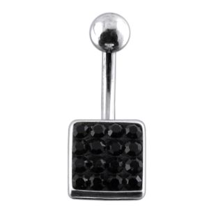 Fancy Jeweled Classical Square Silver Belly Ring