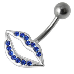 Fancy CZ Jeweled LIP Logo in Silver With SS Bar Navel Ring