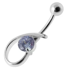 Fancy Single Stone Jeweled Silver Belly Ring Body Jewelry