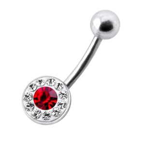 Fancy Jeweled Silver Banana Bar Belly Button Ring