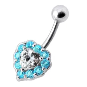Multi Jeweled Heart Silver Belly Ring