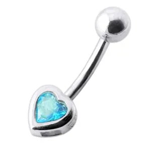 Jeweled Heart Silver Belly Ring
