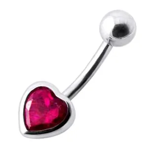 Purple Jeweled Heart Silver Belly Ring With SS Banana Bar PBN1121