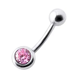 Jeweled Ball Silver Belly Ring
